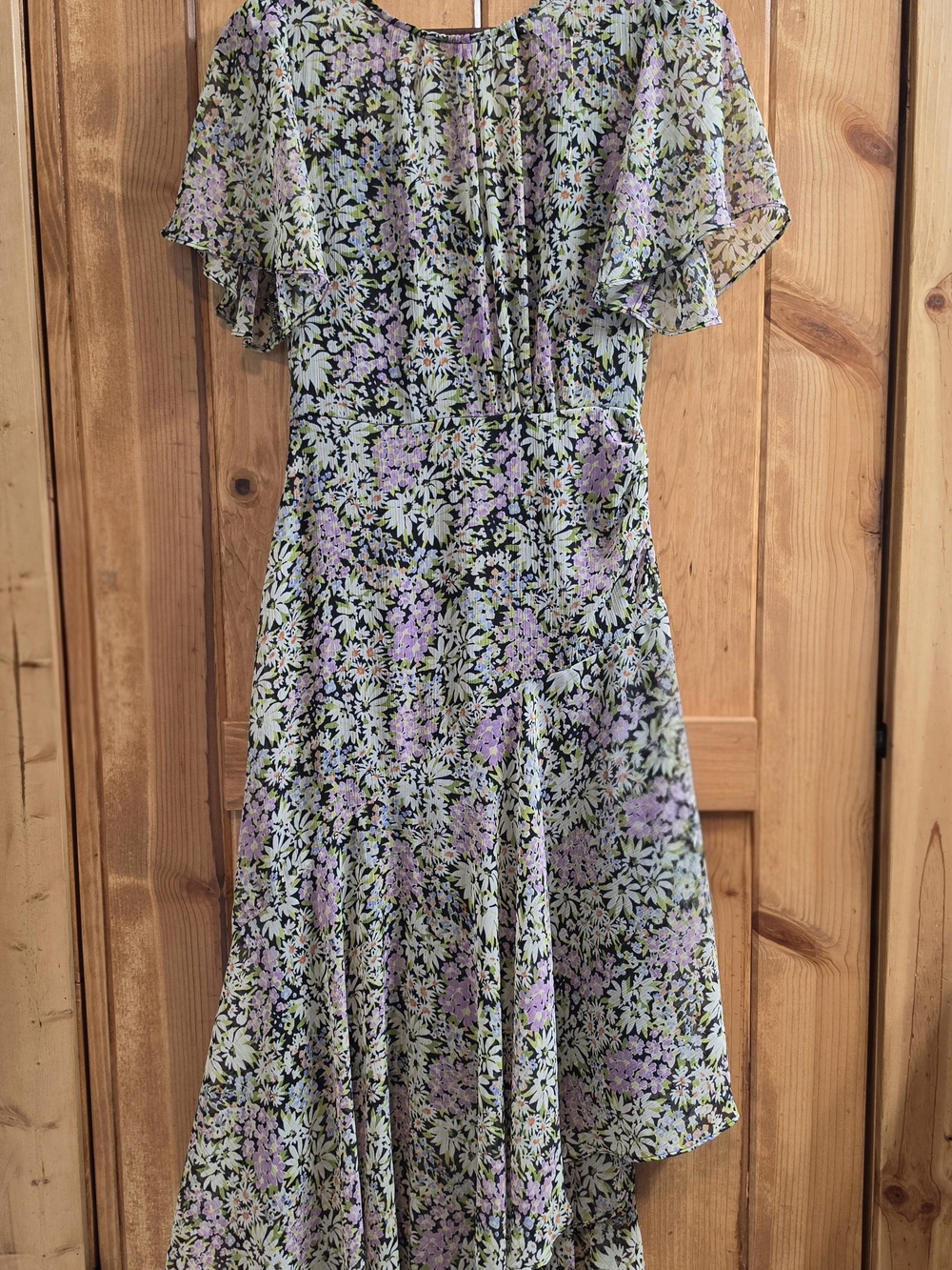 ASTR the Label Black Daisy Floral Flutter Sleeve Asymmetrical Maxi Dress Small
